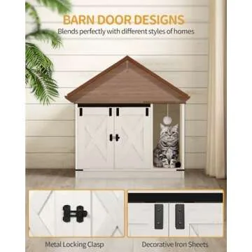 Hzuaneri Cat Litter Box Enclosure, Hidden Litter Box Cabinet Furniture with Cat Bell, Indoor Cat House, Farmhouse Style, 31.5 x 19.7 x 20.9Inches, for Hallway, Bedroom, Rustic Brown and White CB82414X