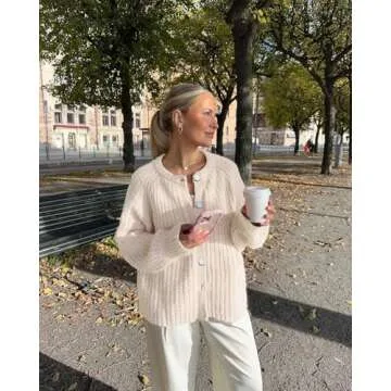 Mincib Women’s 2024 Fall Cardigan Sweater Soft Chunky Knit Cardigan Crewneck Button Down Cropped Cardigan Outwear