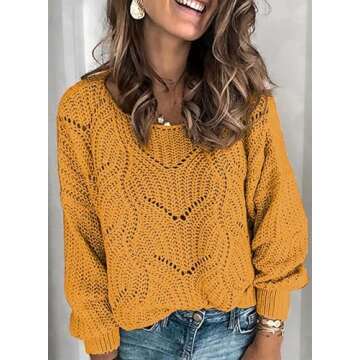 Dokotoo Sweater Women Ladies Cute Soft Thick Crewneck Solid Hollow Out Chunky Autumn Winter Fall Coz...