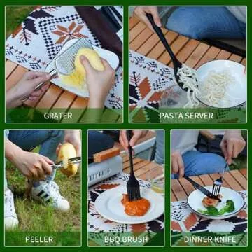 Wesqunie Camping Cookware Cooking Utensils Set - 30Pcs Camping Kitchen Essentials Set, Portable Outdoor Camping Gear Accessories, Stainless Steel & Silicone, Camping Equipment for RV Picnic Grill