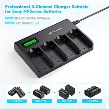 Powerextra 4-Channel Battery Charger with LCD Display for Sony NP-F970, NP-F960, NP-F950, NP-F930, N...