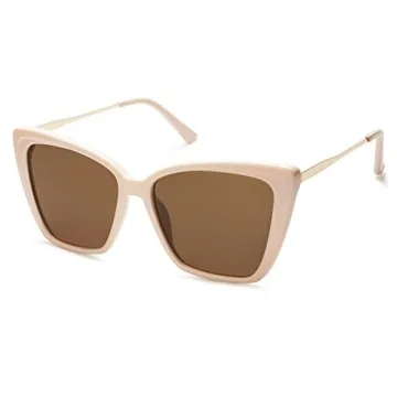 SOJOS Trendy Polarized Sunglasses For Women Retro Womens Oversized Square Cat Eye Sun Glasses UV Protection SJ2206 White Frame Brown Lens