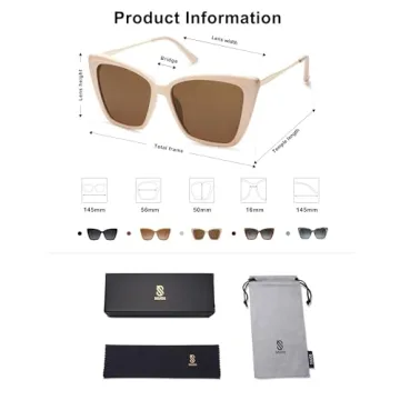 SOJOS Trendy Polarized Sunglasses For Women Retro Womens Oversized Square Cat Eye Sun Glasses UV Protection SJ2206 White Frame Brown Lens
