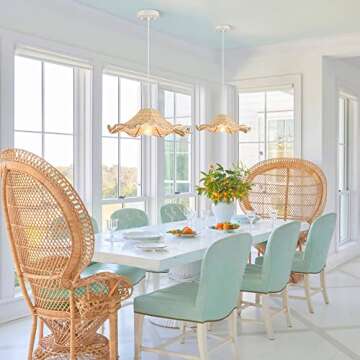 Untrammelife Hand Woven Rattan Pendant Lights 16.5" Antique Boho Chandelier Light Fixture Natural Wicker Ceiling Hanging Lighting for Kitchen Island, Bedroom, Hallway