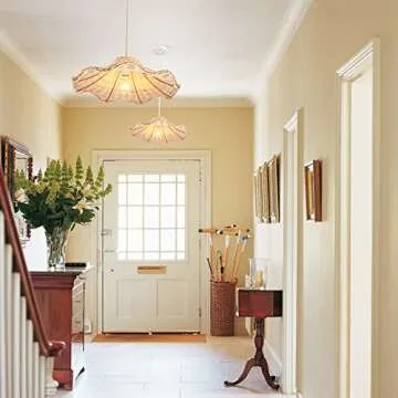 Untrammelife Hand Woven Rattan Pendant Lights 16.5" Antique Boho Chandelier Light Fixture Natural Wicker Ceiling Hanging Lighting for Kitchen Island, Bedroom, Hallway