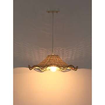 Untrammelife Hand Woven Rattan Pendant Lights 16.5" Antique Boho Chandelier Light Fixture Natural Wicker Ceiling Hanging Lighting for Kitchen Island, Bedroom, Hallway