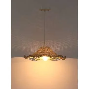 Untrammelife Hand Woven Rattan Pendant Lights 16.5" Antique Boho Chandelier Light Fixture Natural Wicker Ceiling Hanging Lighting for Kitchen Island, Bedroom, Hallway