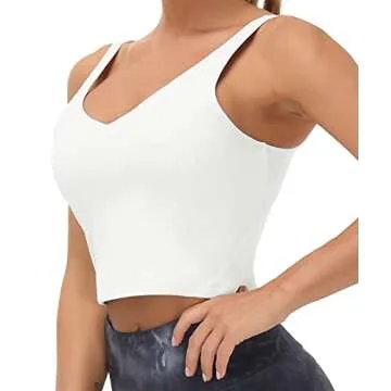 Women’s Longline Sports Bra Wirefree Padded Medium Support Yoga Bras Gym Running Workout Tank Tops (Off-White, Medium, m)
