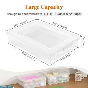 Lifewit 4 Pack Plastic Multi-Purpose Storage Box with Latching Lids, Clear A4, 8.5" x 11" Letter Siz...