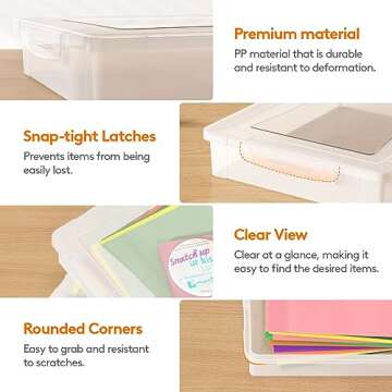 Lifewit 4 Pack Plastic Multi-Purpose Storage Box with Latching Lids, Clear A4, 8.5" x 11" Letter Size Paper Storage, Storage Containers for Board Game, Craft, Document, Magazine, Art Supplies