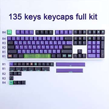 JOMKIZ PBT Keycaps,135 Keys Mecha Dye Sublimation Cherry Profile Keycaps with 7U Clear Spacebar Japa...
