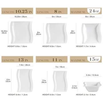 MALACASA Plates and Bowls Sets, 26 Pieces Ivory White Porcelain Dinnerware Sets without Mugs, Square...