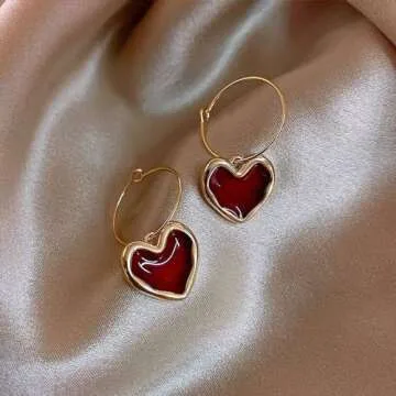Heart Earrings Valentines Earrings for Women Rhinestone Heart Earrings Red Heart Earrings Dangle Pink Pearl Heart Earrings for Women Love Earrings Valentines Day Outfit Women Valentines Gifts