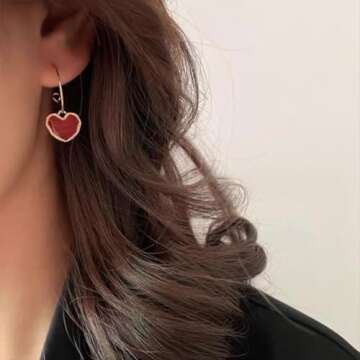 Heart Earrings Valentines Earrings for Women Rhinestone Heart Earrings Red Heart Earrings Dangle Pink Pearl Heart Earrings for Women Love Earrings Valentines Day Outfit Women Valentines Gifts