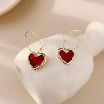 Heart Earrings Valentines Earrings for Women Rhinestone Heart Earrings Red Heart Earrings Dangle Pink Pearl Heart Earrings for Women Love Earrings Valentines Day Outfit Women Valentines Gifts