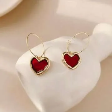 Heart Earrings Valentines Earrings for Women Rhinestone Heart Earrings Red Heart Earrings Dangle Pink Pearl Heart Earrings for Women Love Earrings Valentines Day Outfit Women Valentines Gifts