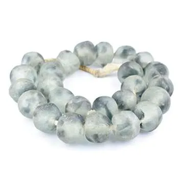Super Jumbo Recycled Glass Beads - Beaded Wall Hangings - Extra Large African Sea Glass Beads 32-35mm - The Bead Chest (Grey Mist)