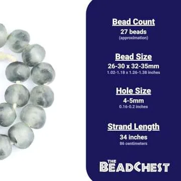 Super Jumbo Recycled Glass Beads - Beaded Wall Hangings - Extra Large African Sea Glass Beads 32-35mm - The Bead Chest (Grey Mist)