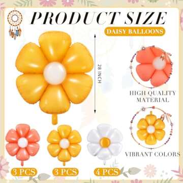 Rotatingpals 10 Pcs Daisy Balloon 28 Inch Flower Balloons Boho Groovy Party Decor for Boho Daisy The...