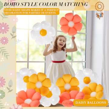 Rotatingpals 10 Pcs Daisy Balloon 28 Inch Flower Balloons Boho Groovy Party Decor for Boho Daisy Themed Birthday Party Baby Shower Wedding Decorations Supplies, 3 Colors