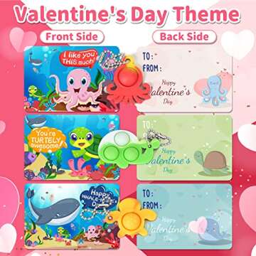 Luxby Valentines Day Cards for Kids Classroom, 24 PCS Pop Fidget Toys Key Chain, Valentines Day Gift...