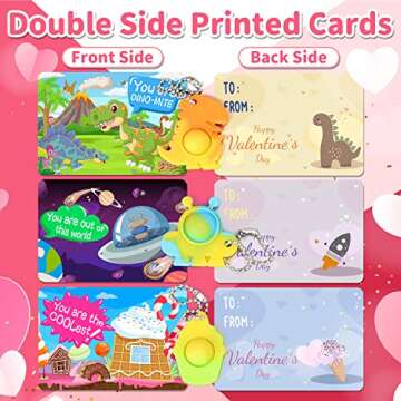 Luxby Valentines Day Cards for Kids Classroom, 24 PCS Pop Fidget Toys Key Chain, Valentines Day Gifts for Kids, Valentine Exchange Gifts Cards for Classroom School Party Favors