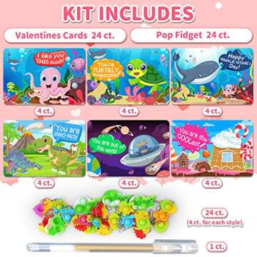 Luxby Valentines Day Cards for Kids Classroom, 24 PCS Pop Fidget Toys Key Chain, Valentines Day Gifts for Kids, Valentine Exchange Gifts Cards for Classroom School Party Favors
