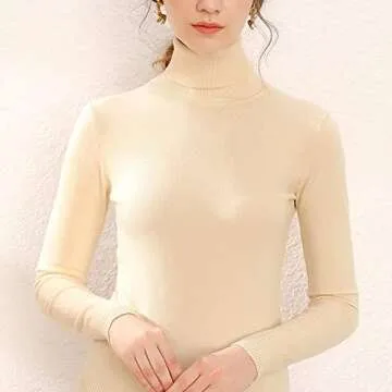 100% Merino Wool Women Turtleneck Sweater 2020 Autumn Winter Warm Soft Knitted Pullover Femme Jumper Women Cashmere Sweater (Off White, XX-Large)