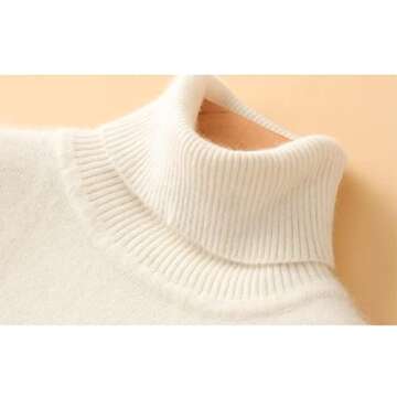100% Merino Wool Women Turtleneck Sweater 2020 Autumn Winter Warm Soft Knitted Pullover Femme Jumper Women Cashmere Sweater (Off White, XX-Large)