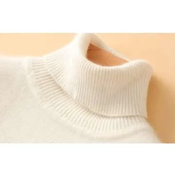 100% Merino Wool Women Turtleneck Sweater 2020 Autumn Winter Warm Soft Knitted Pullover Femme Jumper Women Cashmere Sweater (Off White, XX-Large)