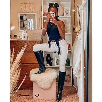 Dance&Style Women's Leather Boots Middle Thin Heels Shoes Zipper Knee High Boots 29-Black 8US