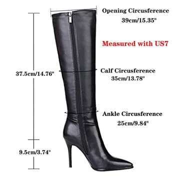 Dance&Style Women's Leather Boots Middle Thin Heels Shoes Zipper Knee High Boots 29-Black 8US
