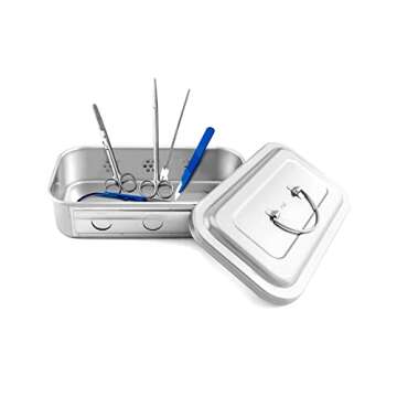QWORK 8" Medical 304 Stainless Steel Sterilization Box Square with Lid and Holes for Surgical Medica...