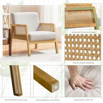 Yaheetech Accent Chair, Modern Armchair with Wood Legs, Mid Century Living Room Chair Linen Comfy Lounge Chair for Bedroom Reading Room, Set of 2, Beige