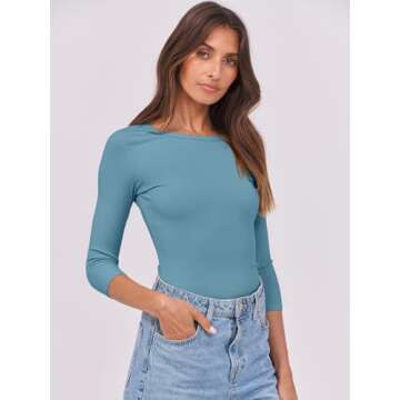 ANRABESS Women 3/4 Sleeve Crewneck Rib Knit Slim Fit Shirts Basic Tee Tops 2025 Summer Casual T-Shirt Workout Outfits Clothes Sky X-Small