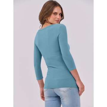 ANRABESS Women 3/4 Sleeve Crewneck Rib Knit Slim Fit Shirts Basic Tee Tops 2025 Summer Casual T-Shirt Workout Outfits Clothes Sky X-Small