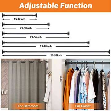 YeYeBest Heavy Duty Shower Curtain Rod - 29-50 Inch Adjustable, Black, Ideal for Any Space
