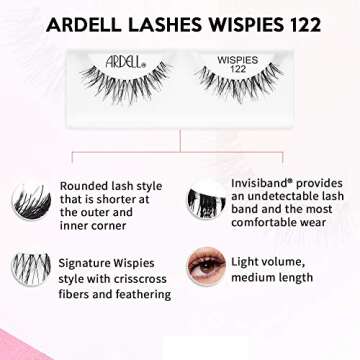 Ardell False Eyelashes Wispies, 122 - Black, Natural-Looking Lightweight Strip Lashes, Easy to Apply, Perfect for Everyday or Glam Looks, 4 Pack