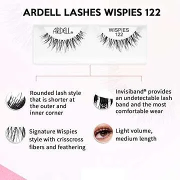 Ardell False Eyelashes Wispies, 122 - Black, Natural-Looking Lightweight Strip Lashes, Easy to Apply, Perfect for Everyday or Glam Looks, 4 Pack