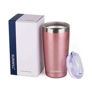 SUNWILL Travel Coffee Tumbler 20 oz, Insulated Mug with Lid, Stainless Steel Cup for Hot and Cold Drinks, Rose Gold