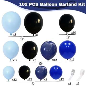 Jobkoo Blue and Black Balloon Arch Kit for Graduation and Baby Showers