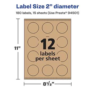 Avery Kraft Round Labels - 180 Customizable Labels