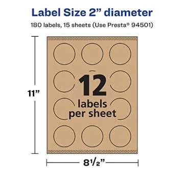 Avery Kraft Round Labels - 180 Customizable Labels