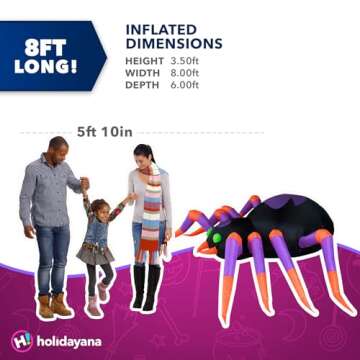 Holidayana Halloween Inflatables Large 8 ft Spider - Inflatable Outdoor Halloween Decorations Blow Up Halloween Decorations for Yard, Lawn & Garden Internal Lights & Built-in Fan