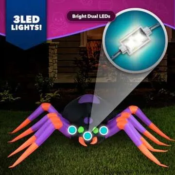 Holidayana Halloween Inflatables Large 8 ft Spider - Inflatable Outdoor Halloween Decorations Blow Up Halloween Decorations for Yard, Lawn & Garden Internal Lights & Built-in Fan