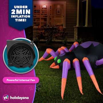 Holidayana Halloween Inflatables Large 8 ft Spider - Inflatable Outdoor Halloween Decorations Blow Up Halloween Decorations for Yard, Lawn & Garden Internal Lights & Built-in Fan