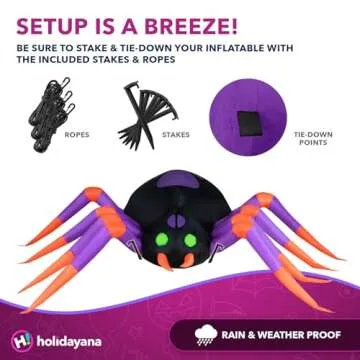 Holidayana Halloween Inflatables Large 8 ft Spider - Inflatable Outdoor Halloween Decorations Blow Up Halloween Decorations for Yard, Lawn & Garden Internal Lights & Built-in Fan