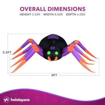 Holidayana Halloween Inflatables Large 8 ft Spider - Inflatable Outdoor Halloween Decorations Blow Up Halloween Decorations for Yard, Lawn & Garden Internal Lights & Built-in Fan