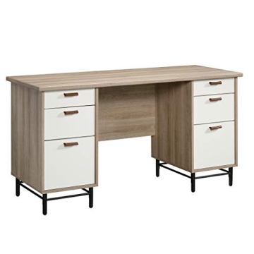 Sauder Anda Norr Executive Desk - Sky Oak Finish with Leather Pulls and Ample Storage