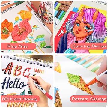 ZSCM Duo Tip Brush Markers, 60 Colors Adult Coloring Books Drawing Colored Pens Fine Point Water Based Markers, for School Supplies Note Taking Journal Sketching